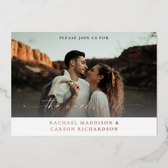 Photo & Calligraphy 3BF Mod Horizontal Wedding  Foil Invitation (Front)