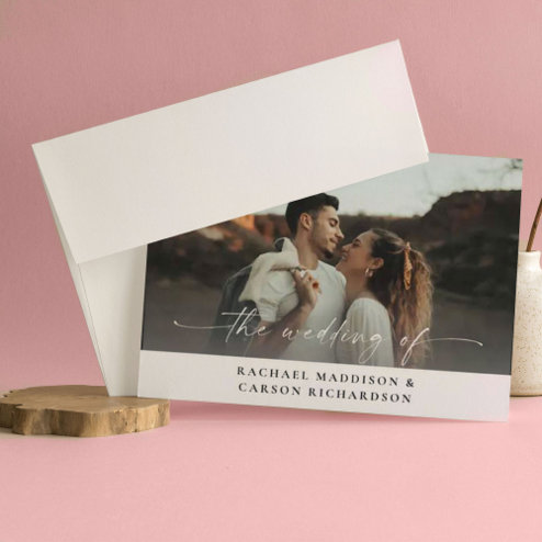 Wedding Invitations - Pink Dramatic personalized gifts for you Horizontal photo and calligraphy wedding invitation
