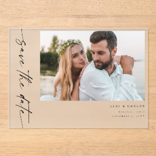 Photo & Calligraphy 4 Mod Horiz Save the Date Acrylic Invitations
