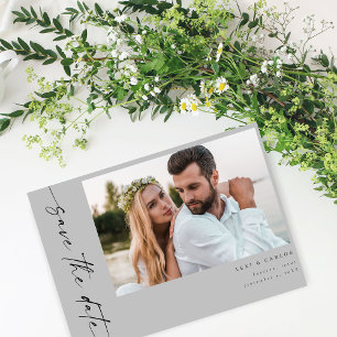 Photo & Calligraphy 4 Mod Horiz Save the Date-Gray Invitation