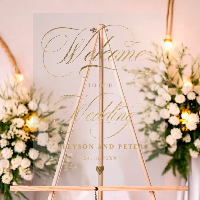 Photo calligraphy chic gold wedding welcome acrylic sign | Zazzle