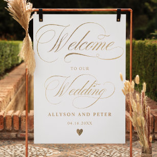Photo calligraphy chic gold wedding welcome poster