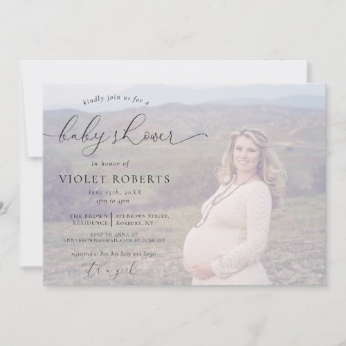 Photo Calligraphy Girl Baby Shower  Invitation