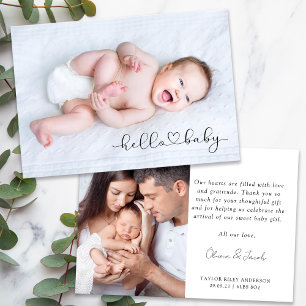 Photo Calligraphy Name Birth Stats New Baby Thank You Card