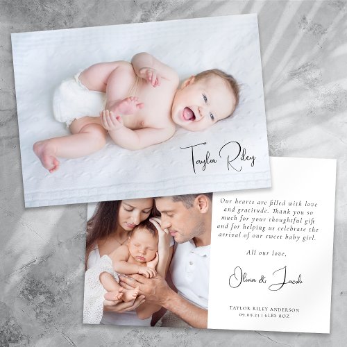 Photo Calligraphy Name Birth Stats New Baby Thank You Card