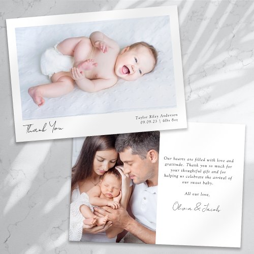 Photo Calligraphy Name Birth Stats New Baby Thank You Card