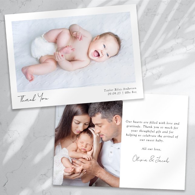 Photo Calligraphy Name Birth Stats New Baby Thank You Card (Creator Uploaded)