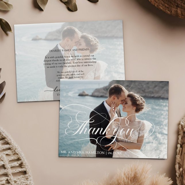 Photo Calligraphy Script Wedding Thank You Card (Photo Calligraphy Script Wedding Thank You Card)
