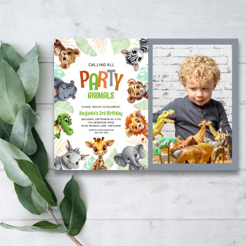 Photo Calling All Party Animals Cute Jungle Invitation by daisylin712 at Zazzle