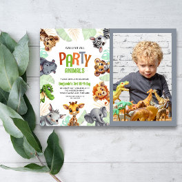 Photo Calling All Party Animals Cute Jungle Invitation