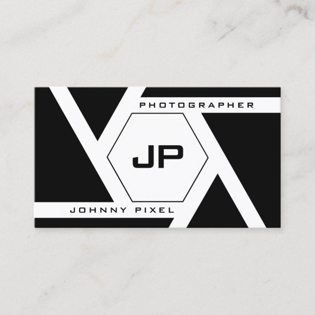 Photo camera lens with initials photographer  business card (Front)