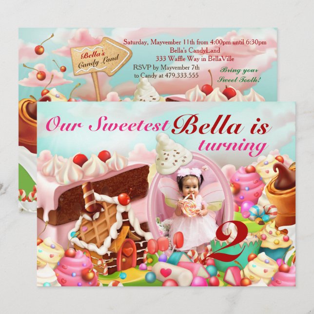 Photo Candy Land Birthday Party Invitations (Front/Back)