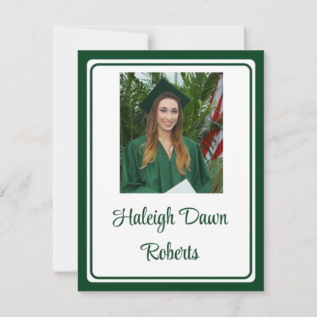 Photo Cap & Diploma Green Graduation Invitation (Back)