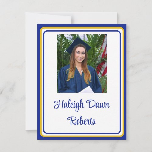 Photo Cap  Diploma Royal Blue  Gold Graduation Invitation