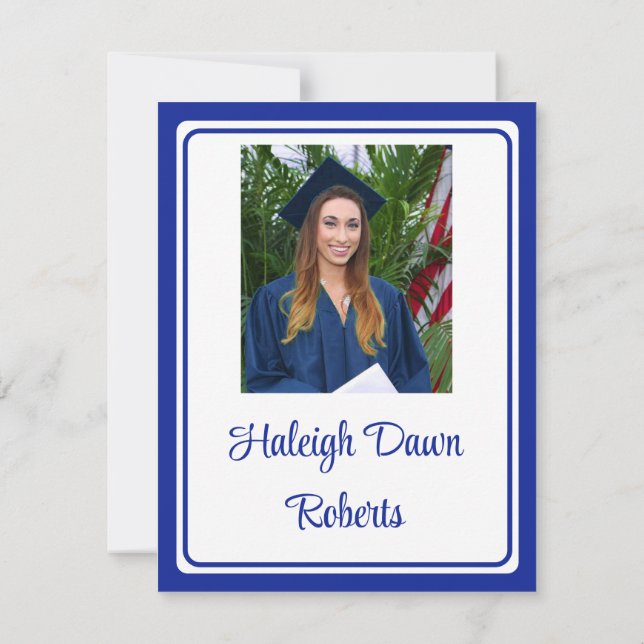 Photo Cap & Diploma Royal Blue Graduation Invitation (Back)