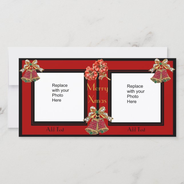 Photo Card Black Gold Floral Double Xmas (Front)