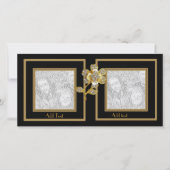 Photo Card Black Gold Flower Double Frame (Front)