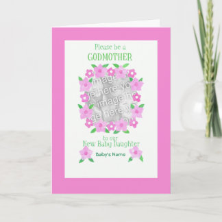 Photo Card Godmother Invitation - Baby Girl