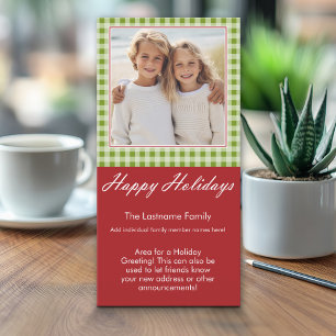 Photo Card: Happy Holidays Red Green Gingham Holiday Card