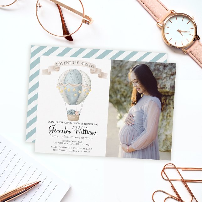 Photo card hot air balloon baby shower Invitation (Creator Uploaded)