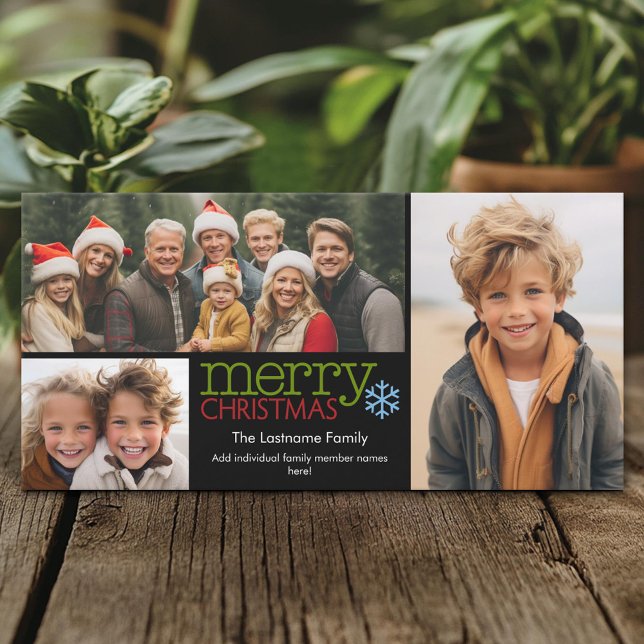 Photo Card: Merry Christmas with 3 photo collage Holiday Card (Custom Holiday Photo Card)