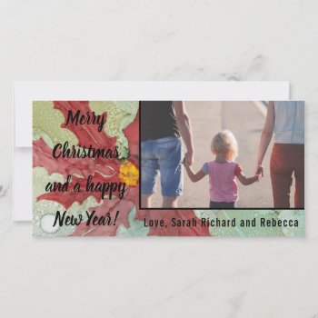 Photo Card "poinsettia Reds & Greens" by ChristmasHappy at Zazzle