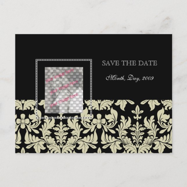 Photo cards, Black White save the date postcards (Front)