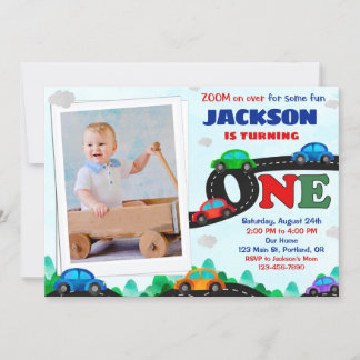 Photo Cars birthday invitation Driver 1st birthday