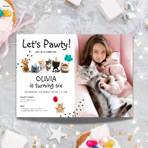 Photo Cat Birthday Invite Cute Kitten Pawty