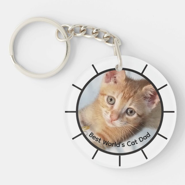 Photo. Cat, Dad, replaceable, Text, Name ,Funny  Keychain (Front)
