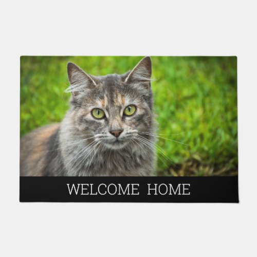 Photo cat kitten welcome home black doormat