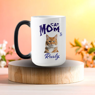 Photo Cat Mom Blue Typography Personalize Color Morph Mug