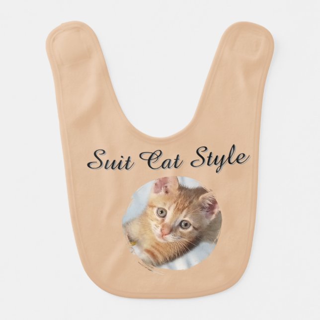 Photo Cat Text, Replaceable, Funny Cat Style Baby Bib (Front)
