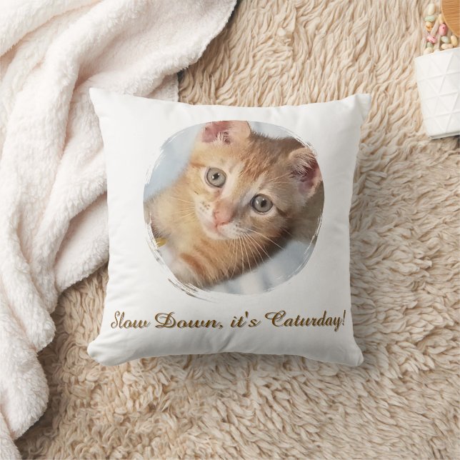 Photo Cat  Text, Replaceable, Funny Caturday  Throw Pillow (Blanket)