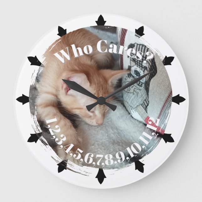 Photo. Cat, Text, replaceable, Funny  Large Clock (Front)