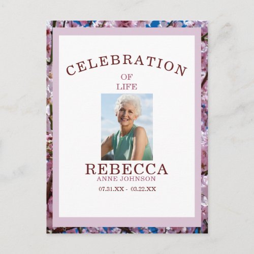 Photo Celebration of Life Cherry  Blossoms  Party Postcard