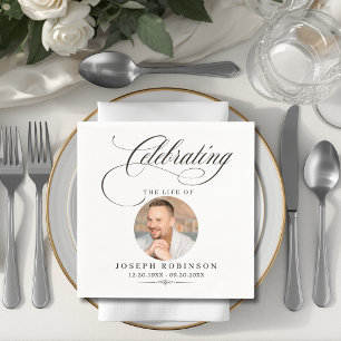 Photo Celebration of Life Elegant Script Funeral  Napkins