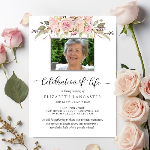 Photo Celebration of Life Floral Funeral Invite