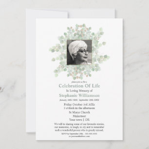 Photo Celebration of Life Funeral Eucalyptus Invitation