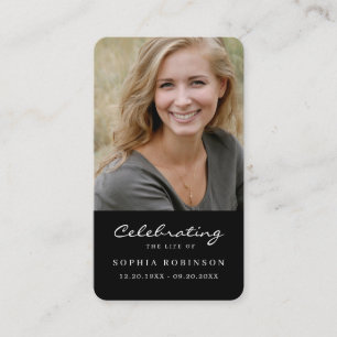 Photo Celebration of Life Funeral Prayer Black Business Card