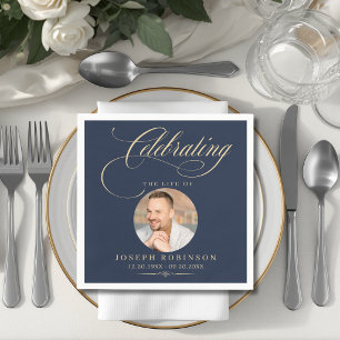 Photo Celebration of Life Gold Blue Memorial Napkins