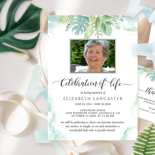 Photo Celebration of Life Greenery Funeral Invite