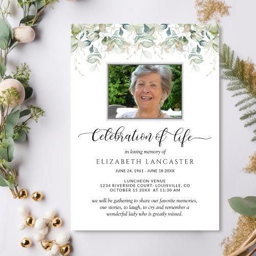 Photo Celebration of Life Greenery Funeral Invite