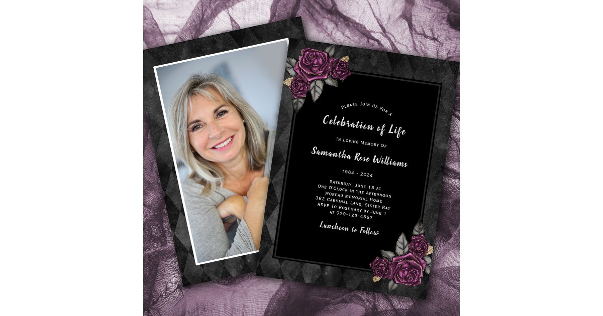 Photo Celebration of Life Roses Floral Funeral Invitation | Zazzle
