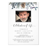 Photo Celebration of Life, Rustic Foliage Funeral Invitation