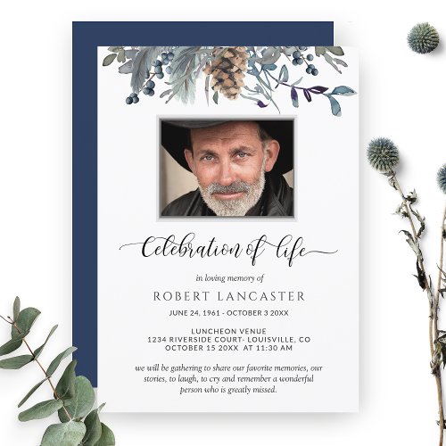 Photo Celebration of Life Rustic Foliage Funeral Invitation