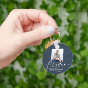 Photo Celebration of Life Tribute Blue Jean Keychain