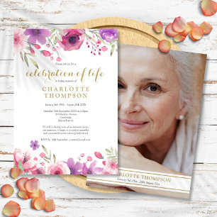 Photo Celebration of Life Watercolor Floral Invitation