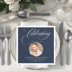 Photo Celebration of Life White Blue Funeral  Napkins