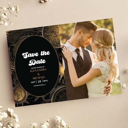 Photo Celestial Black Gold Wedding Save The Date